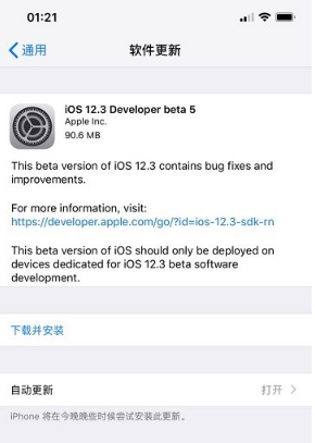 苹果推送iOS 12.3更新的第五个测试版