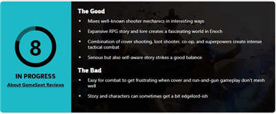《Outriders》GameSpot暂获8分 将各种熟悉元素混合在一起